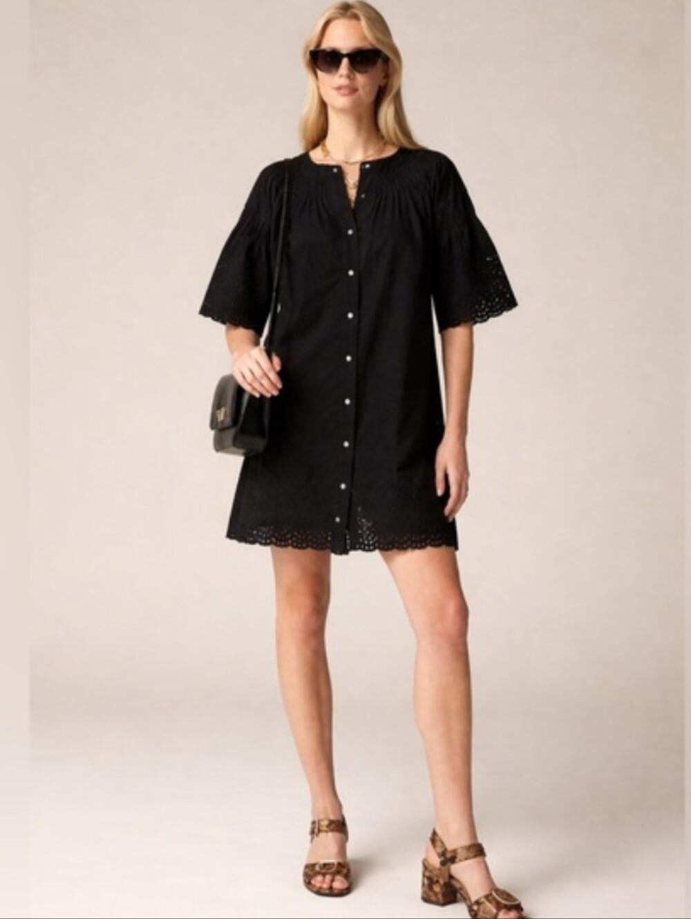 J.Crew Jolie dress in eyelet cotton poplin black Eyelet Button-Front Mini Dress